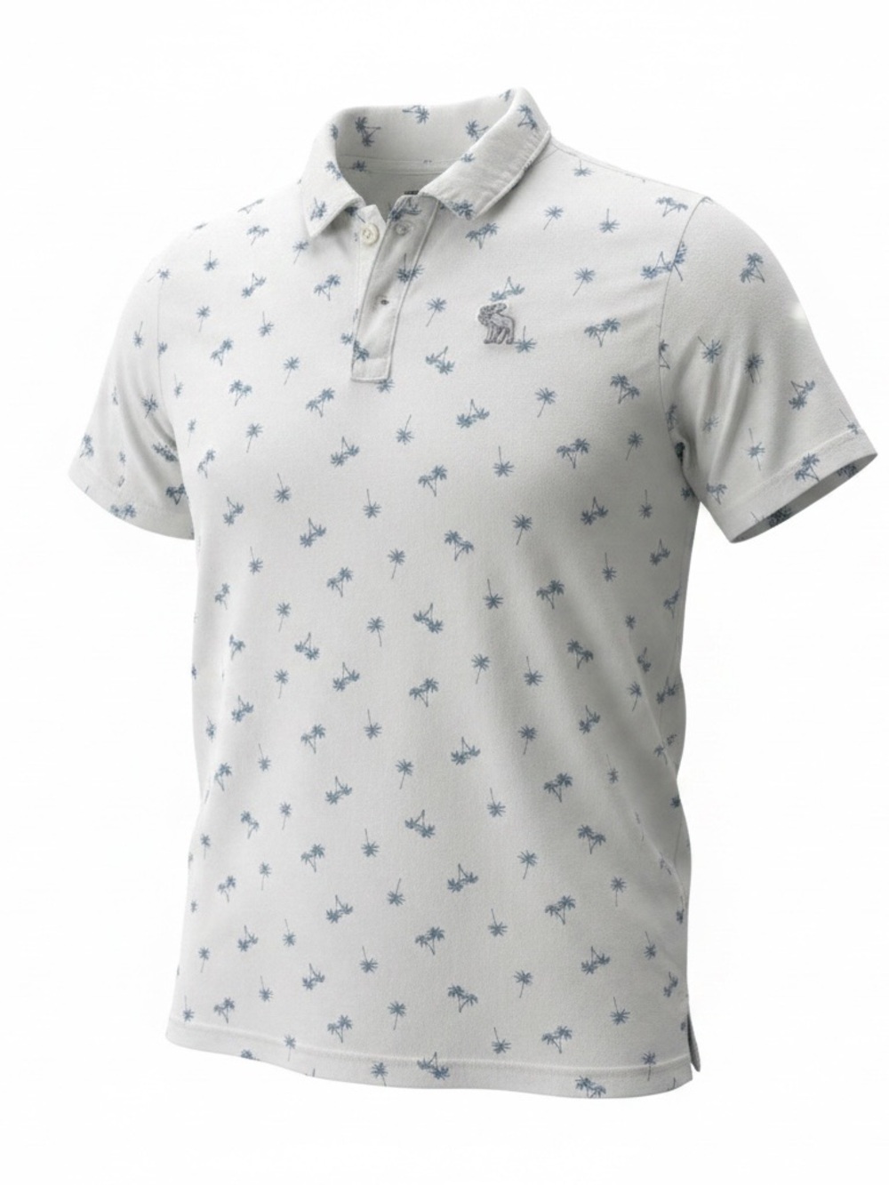 Boys Abercrombie White Polo Shirt with Light Blue Palm Print